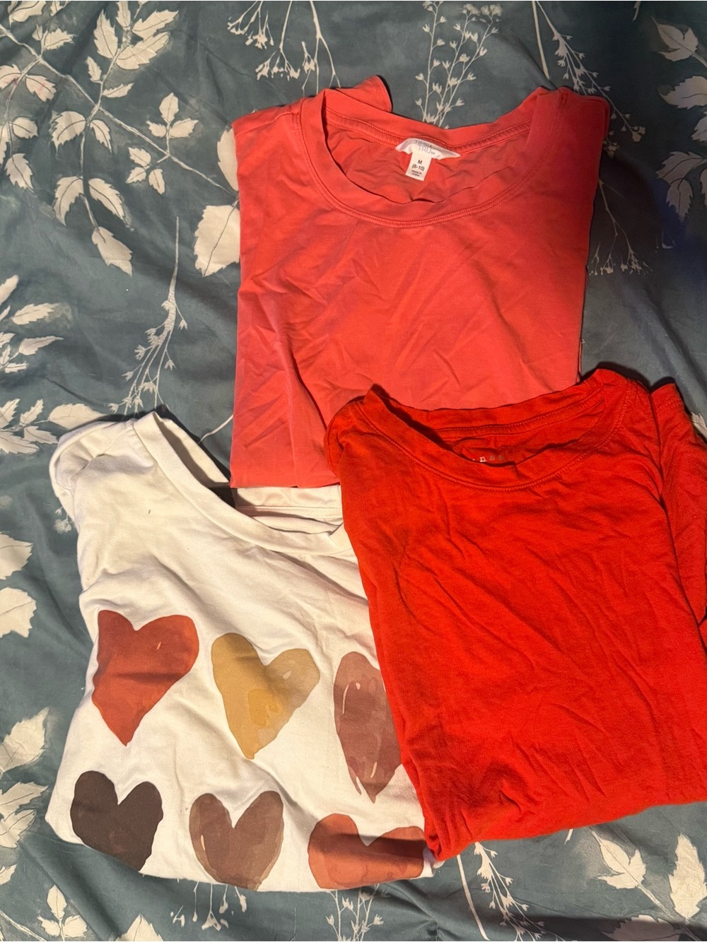 SHEIN Red, Coral & White Short Sleeve Tee Trio